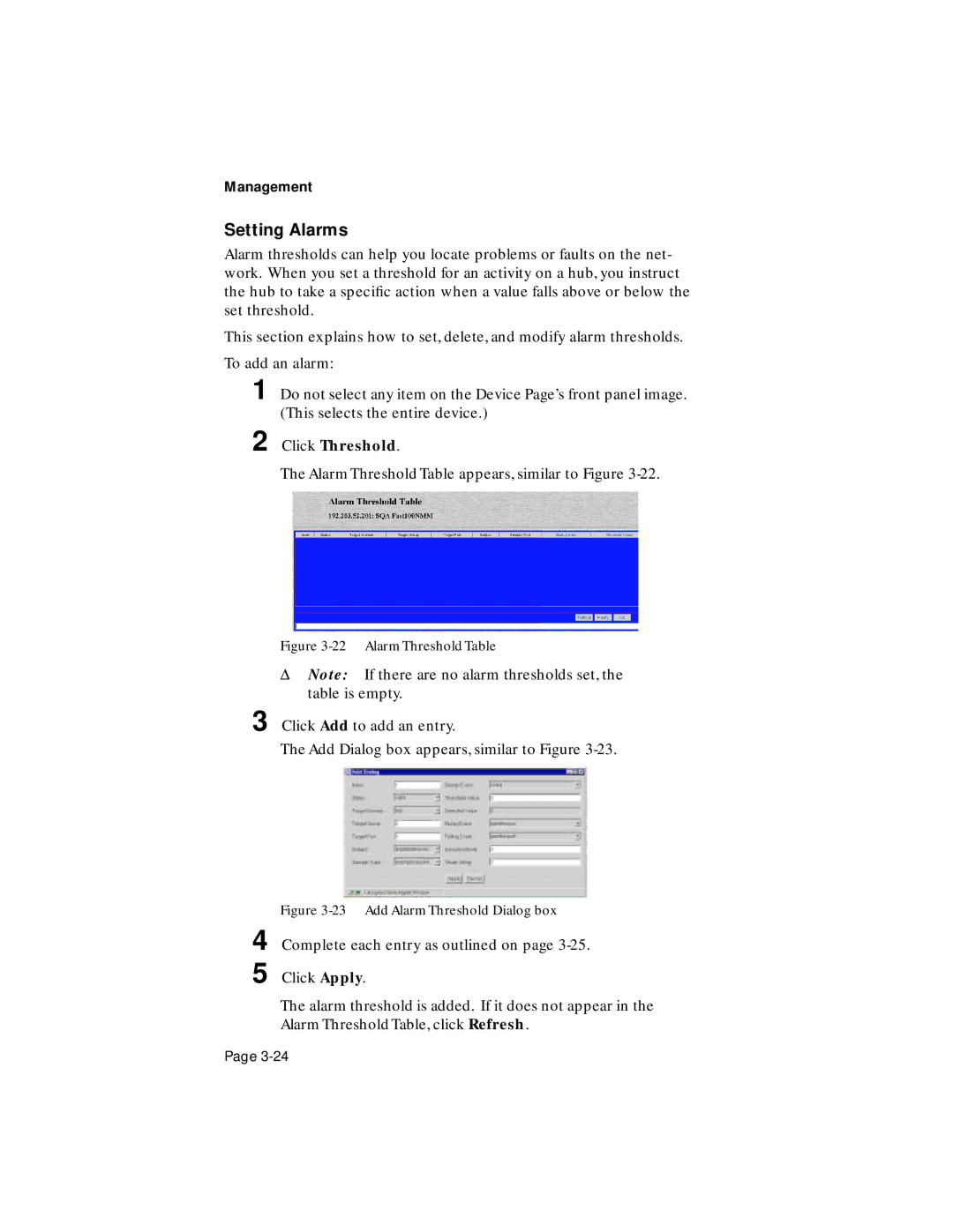 Asante Technologies 100TX user manual Setting Alarms, Click Threshold 