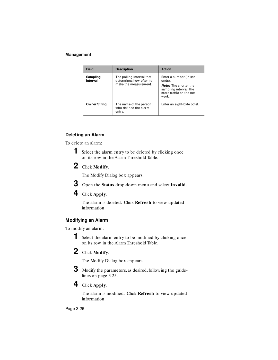 Asante Technologies 100TX user manual Deleting an Alarm 