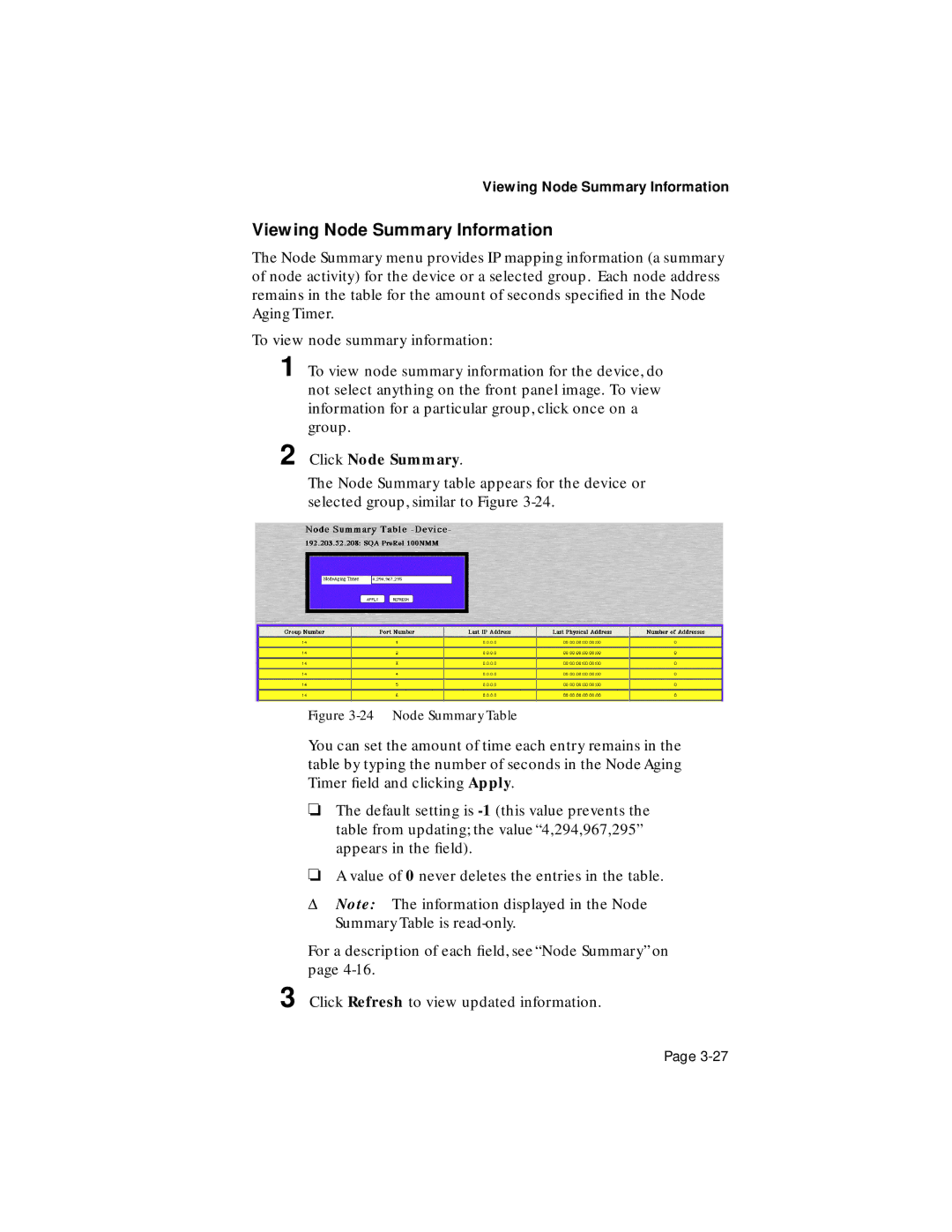 Asante Technologies 100TX user manual Viewing Node Summary Information, Click Node Summary 