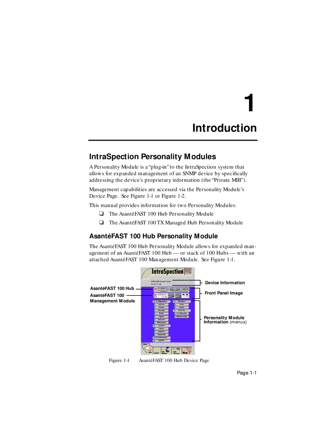 Asante Technologies 100TX user manual AsantéFAST 100 Hub Personality Module 