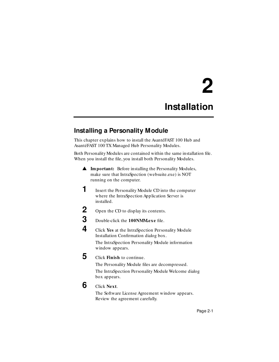 Asante Technologies 100TX user manual Installation 