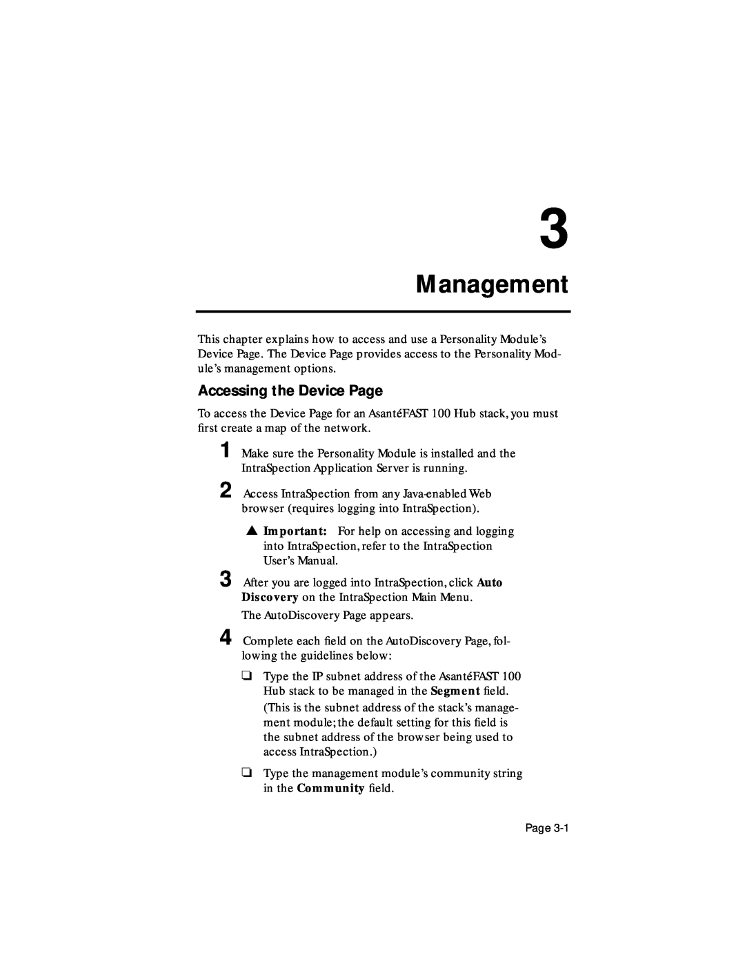 Asante Technologies 100TX user manual Management, Accessing the Device Page 
