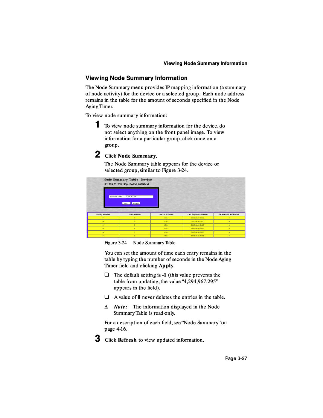 Asante Technologies 100TX user manual Viewing Node Summary Information, Click Node Summary 