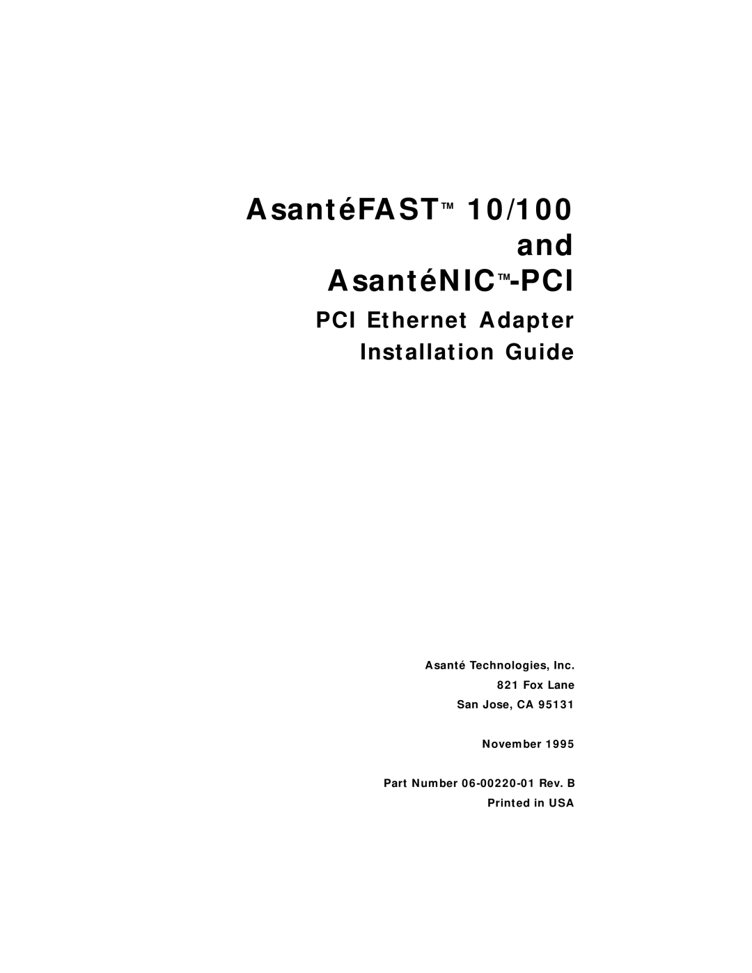 Asante Technologies manual AsantéFAST 10/100 AsantéNIC-PCI 