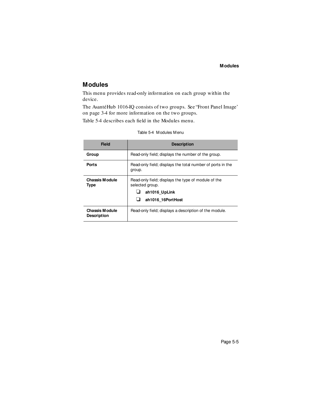 Asante Technologies 1016-IQ user manual Modules 