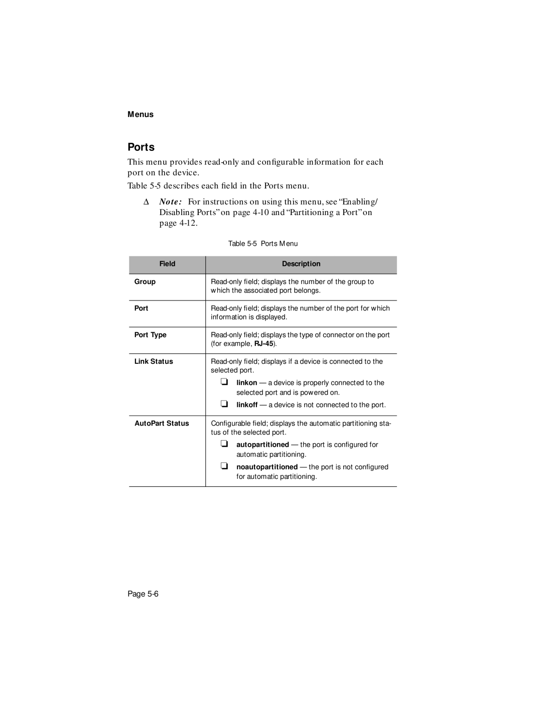 Asante Technologies 1016-IQ user manual Ports, Port Type, Link Status, AutoPart Status 