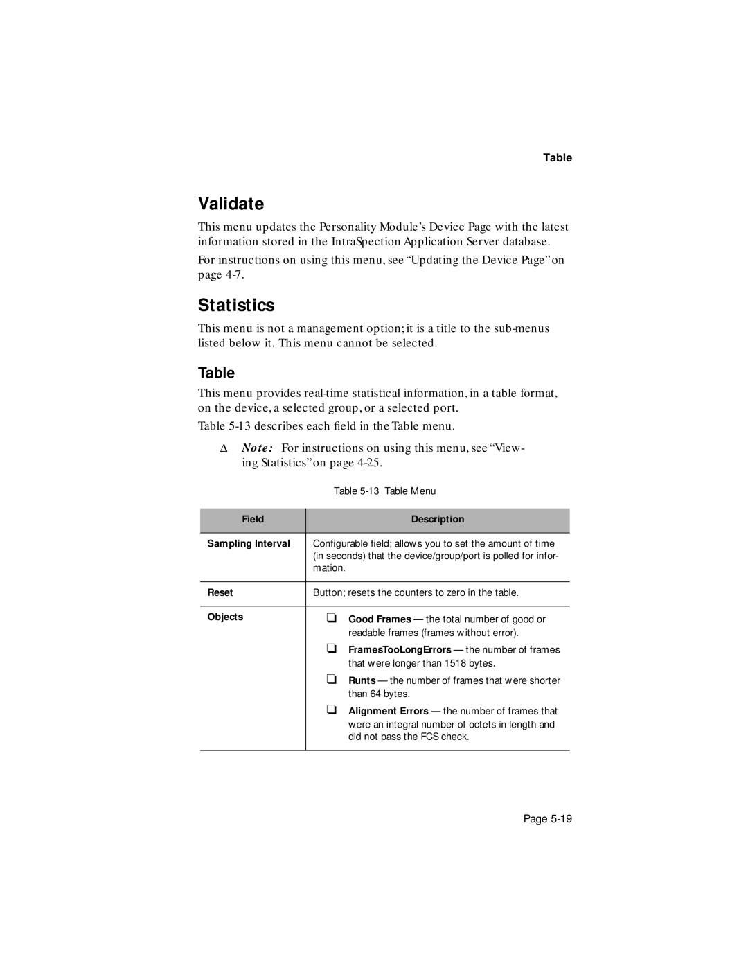 Asante Technologies 1016-IQ user manual Field Description Sampling Interval, Objects 