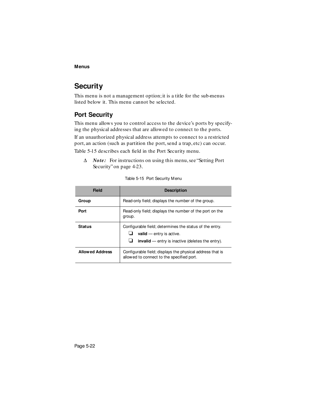 Asante Technologies 1016-IQ user manual Port Security, Allowed Address 