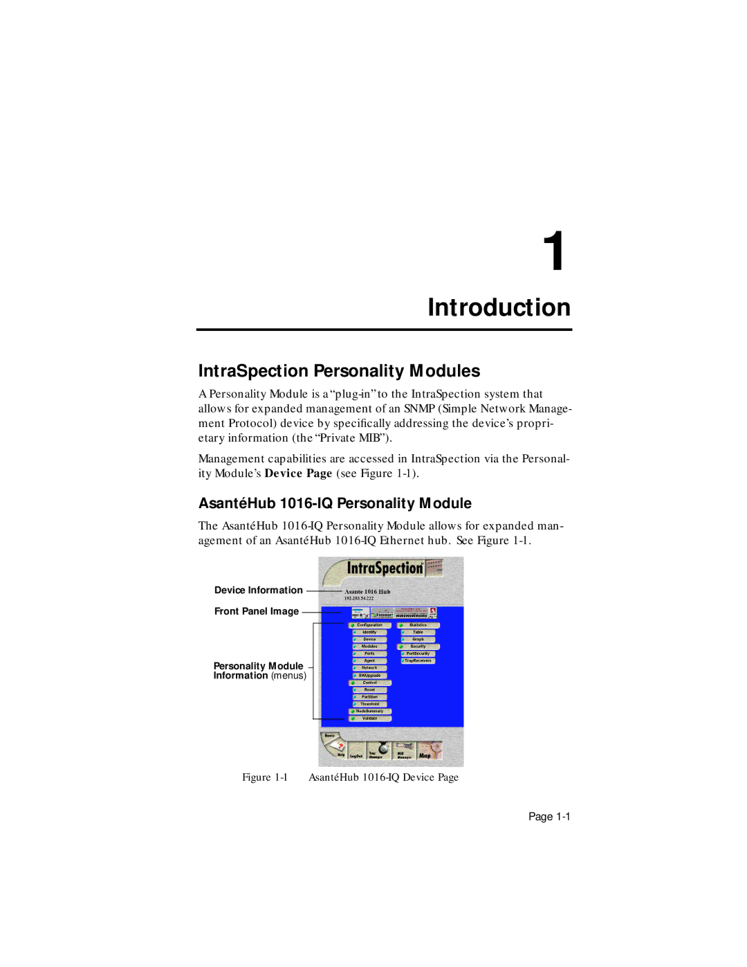 Asante Technologies user manual Introduction, AsantéHub 1016-IQ Personality Module 