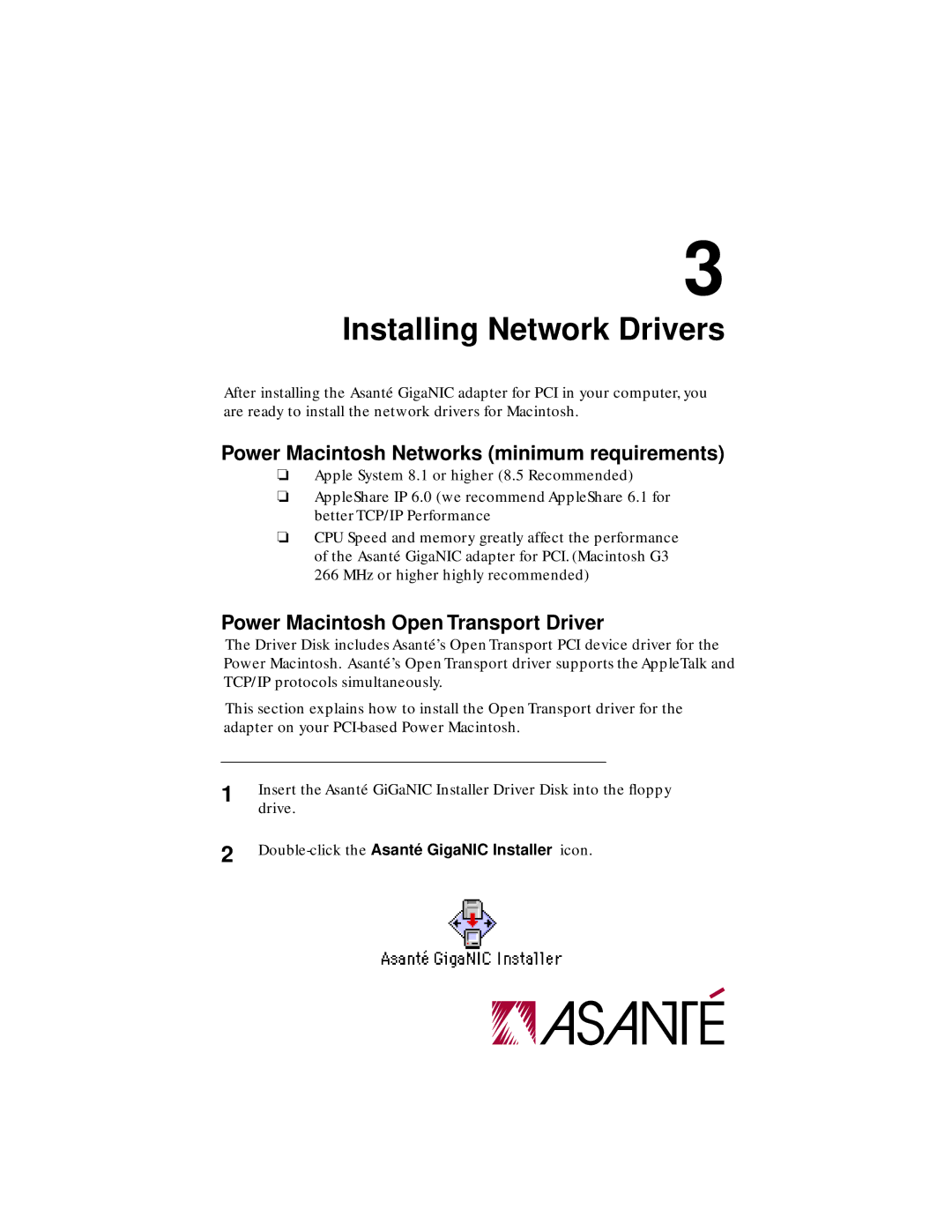 Asante Technologies 1064SX manual Installing Network Drivers 