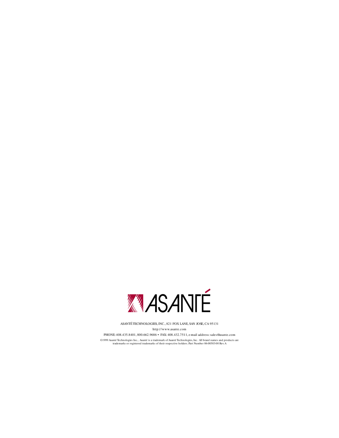 Asante Technologies 1064SX manual ASANTÉ TECHNOLOGIES, INC., 821 FOX LANE, SAN JOSE, CA 