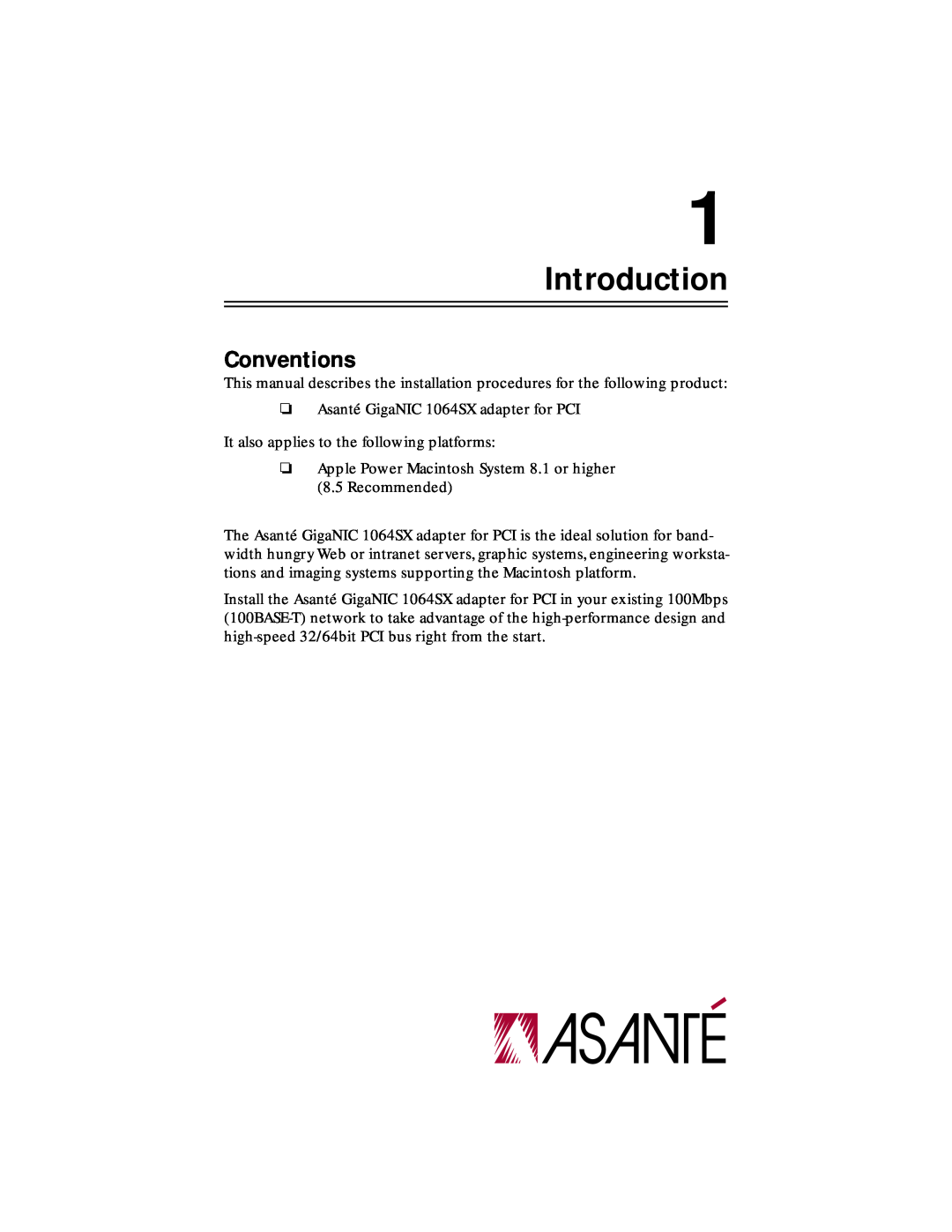 Asante Technologies 1064SX manual Introduction, Conventions 