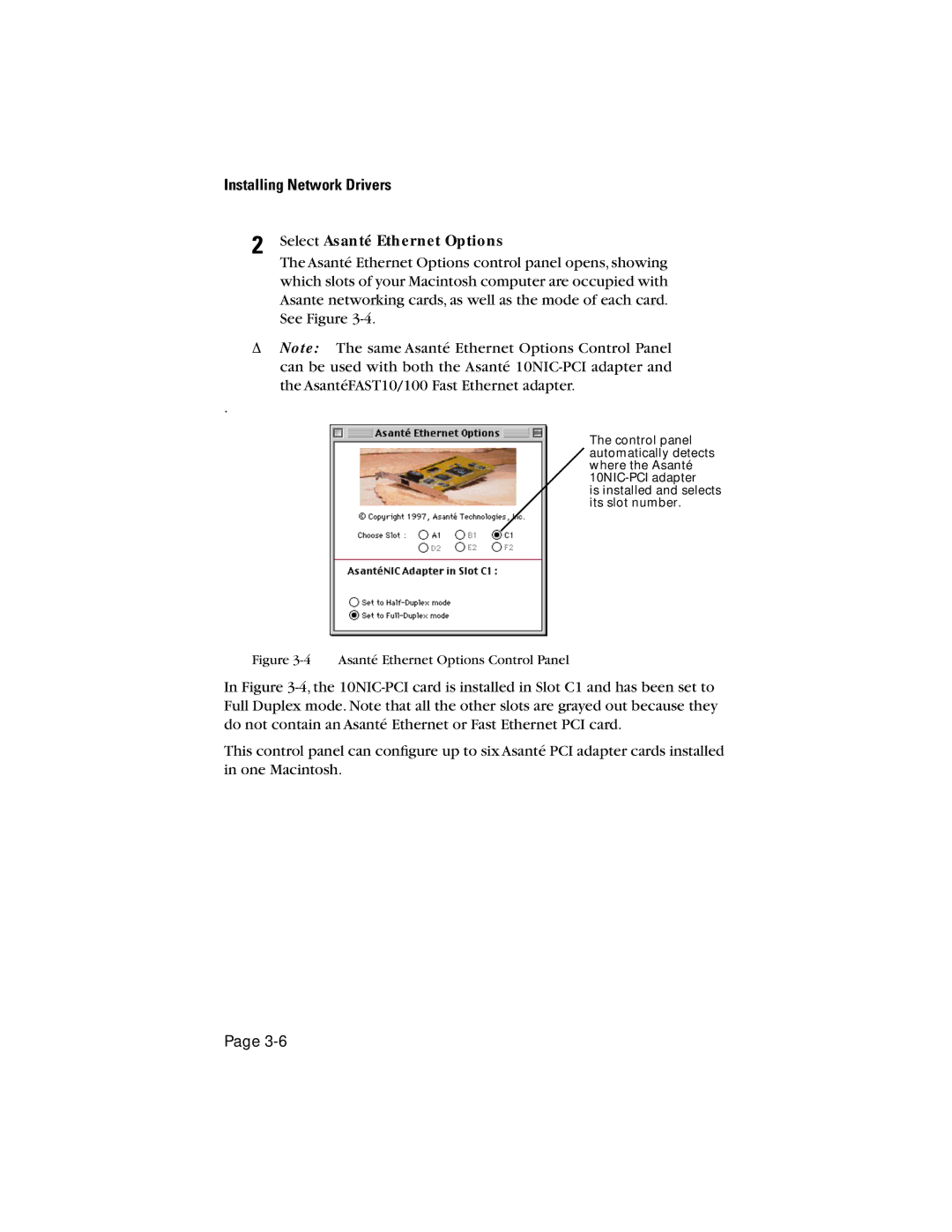 Asante Technologies 10NIC-PCITM manual Select Asanté Ethernet Options 