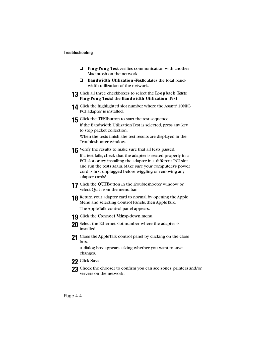 Asante Technologies 10NIC-PCITM manual Troubleshooting 