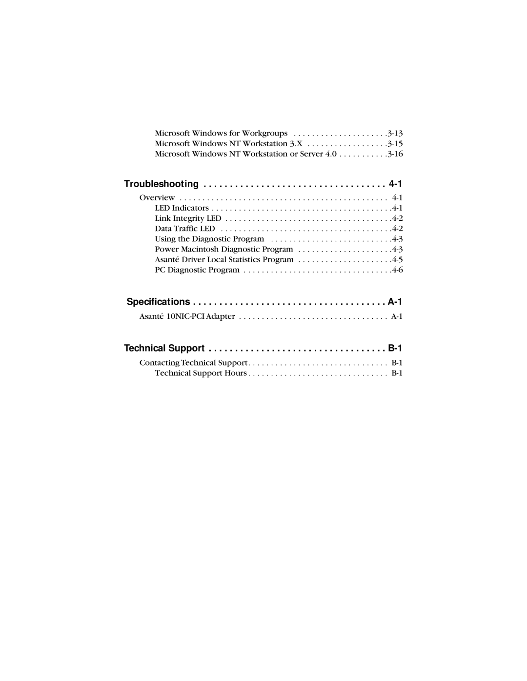 Asante Technologies 10NIC-PCITM manual Troubleshooting 