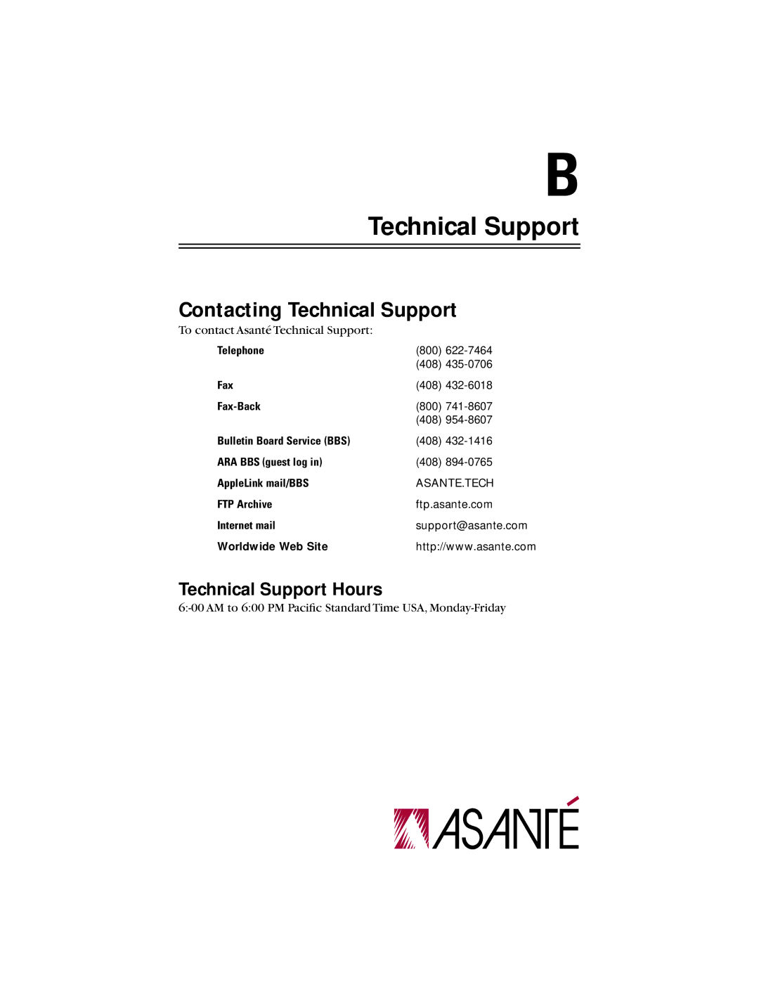 Asante Technologies 10NIC-PCITM manual Contacting Technical Support 