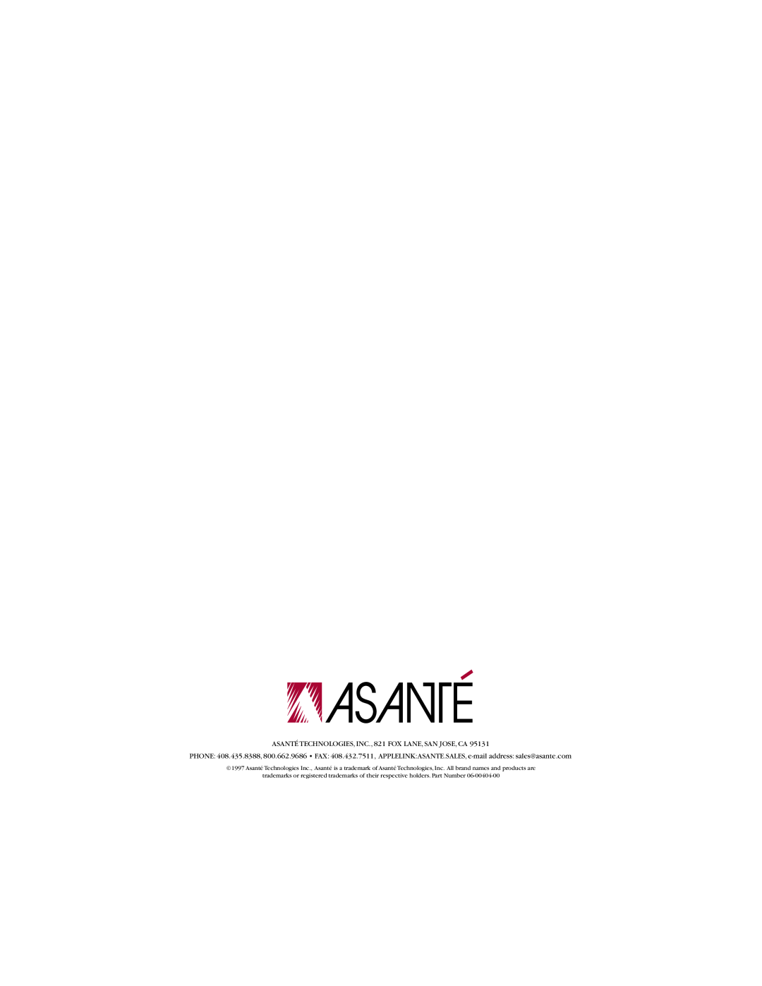 Asante Technologies 10NIC-PCITM manual ASANTÉ TECHNOLOGIES, INC., 821 FOX LANE, SAN JOSE, CA 