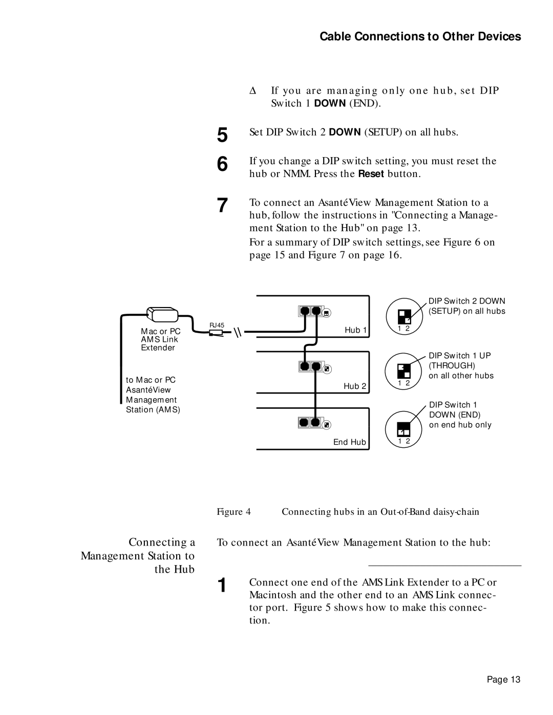 Asante Technologies 2072 manual Cable Connections to Other Devices, Hub 