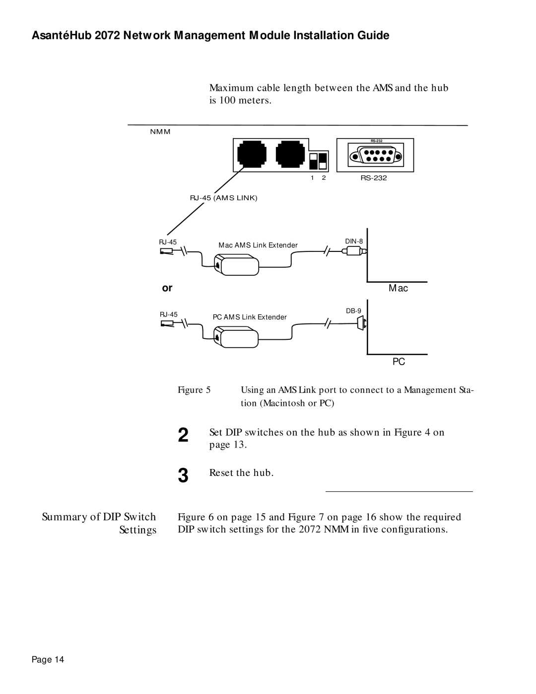 Asante Technologies 2072 manual Summary of DIP Switch Settings 