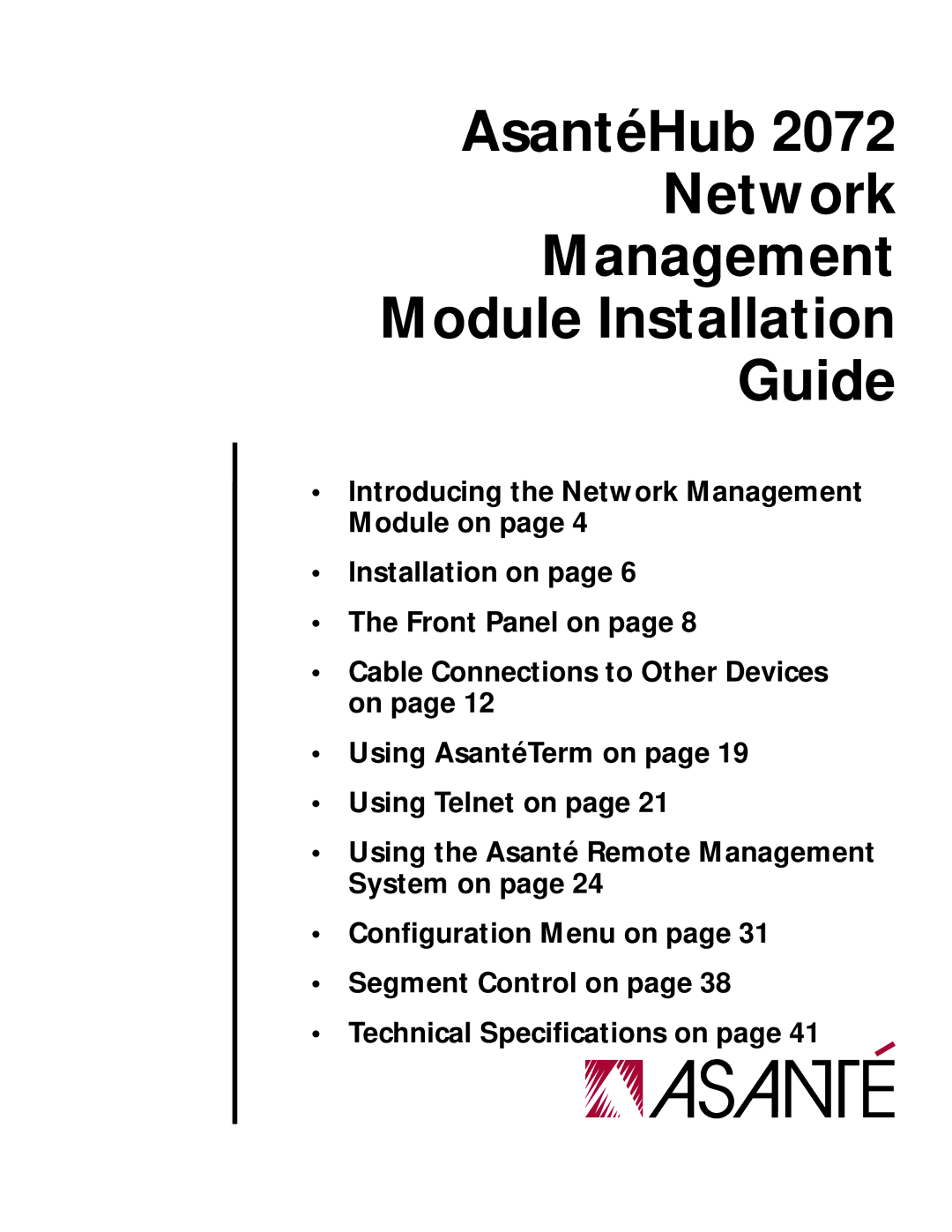 Asante Technologies 2072 manual AsantéHub Network Management Module Installation Guide 