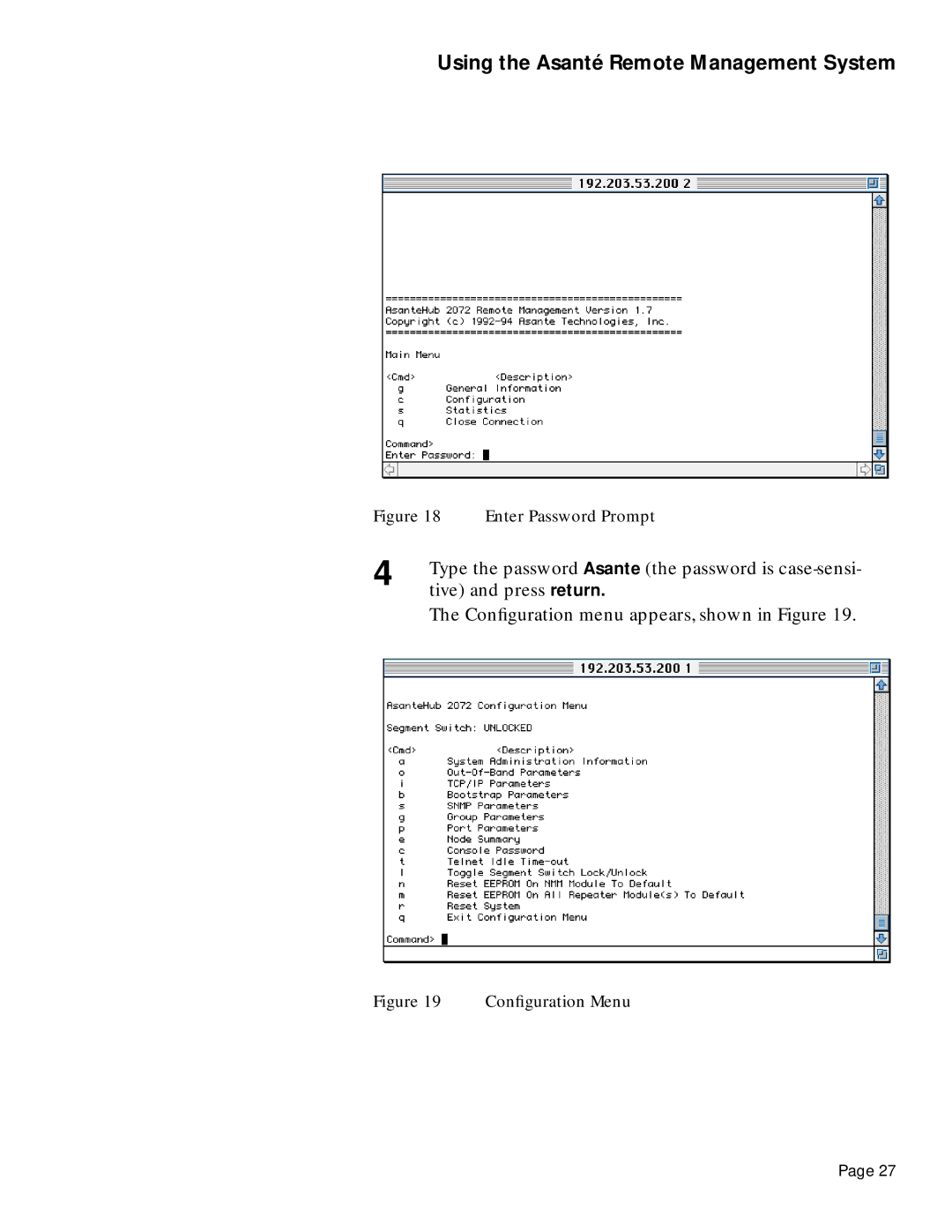 Asante Technologies 2072 manual Type the password Asante the password is case-sensi 