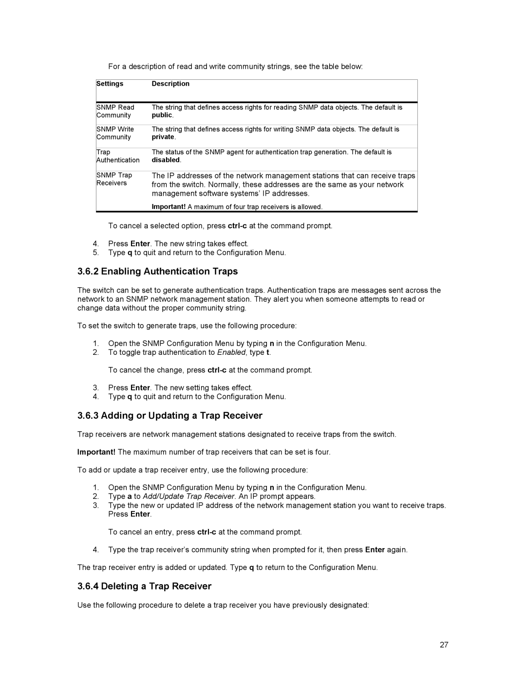 Asante Technologies 3500 Series user manual Enabling Authentication Traps, Adding or Updating a Trap Receiver 