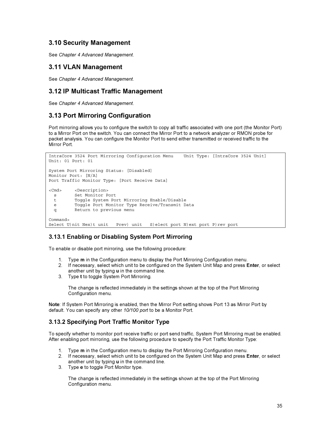 Asante Technologies 3500 Series user manual Security Management, Vlan Management, IP Multicast Traffic Management 