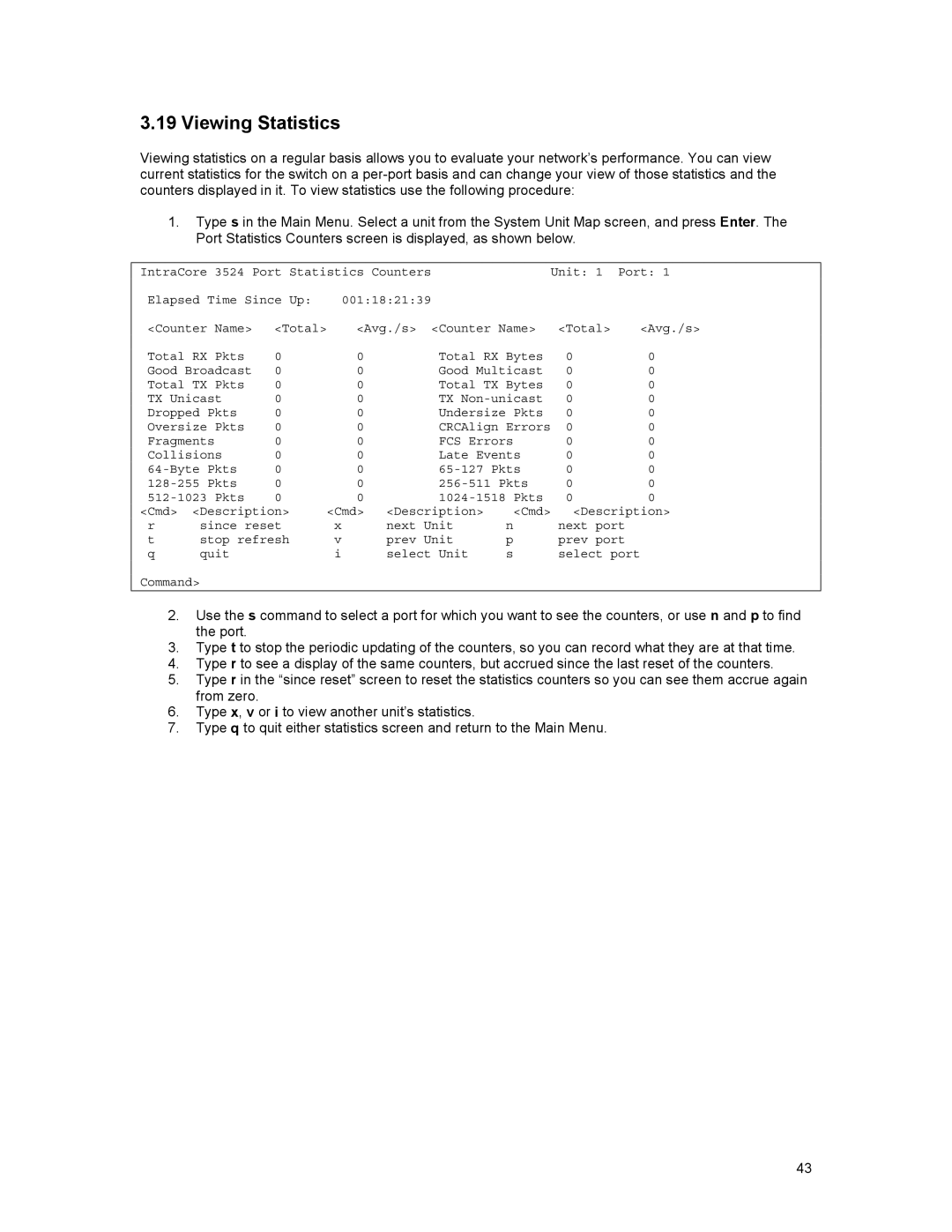 Asante Technologies 3500 Series user manual Viewing Statistics 