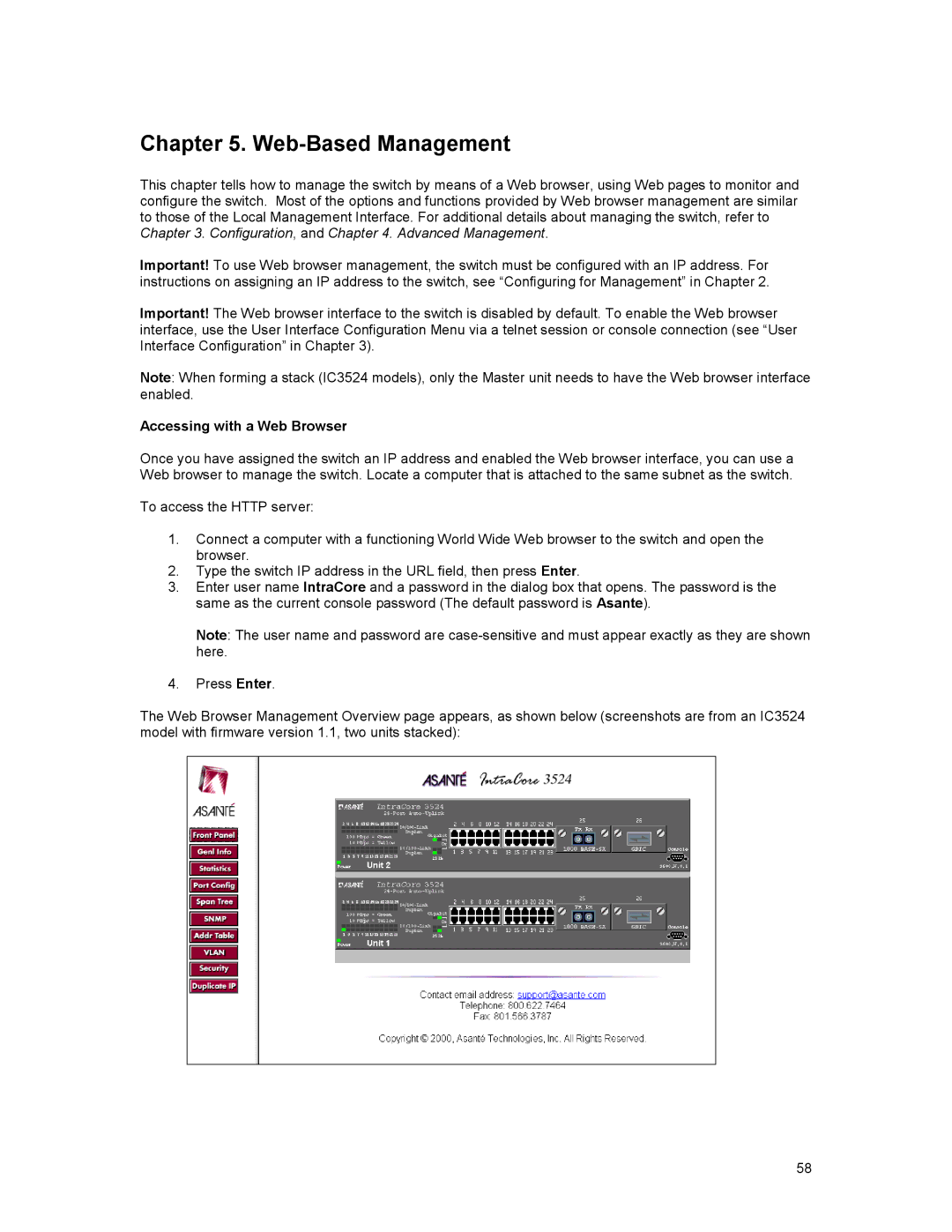 Asante Technologies 3500 Series user manual Web-Based Management, Accessing with a Web Browser 