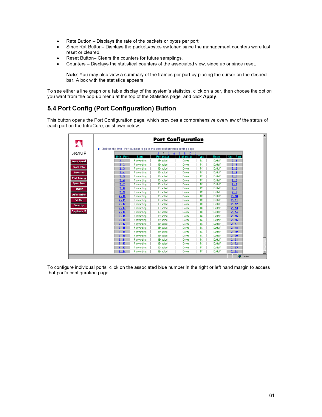 Asante Technologies 3500 Series user manual Port Config Port Configuration Button 