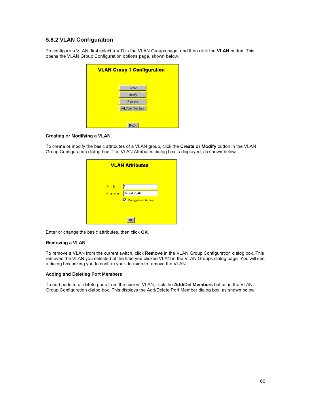 Asante Technologies 3500 Series Vlan Configuration, Creating or Modifying a Vlan, Adding and Deleting Port Members 