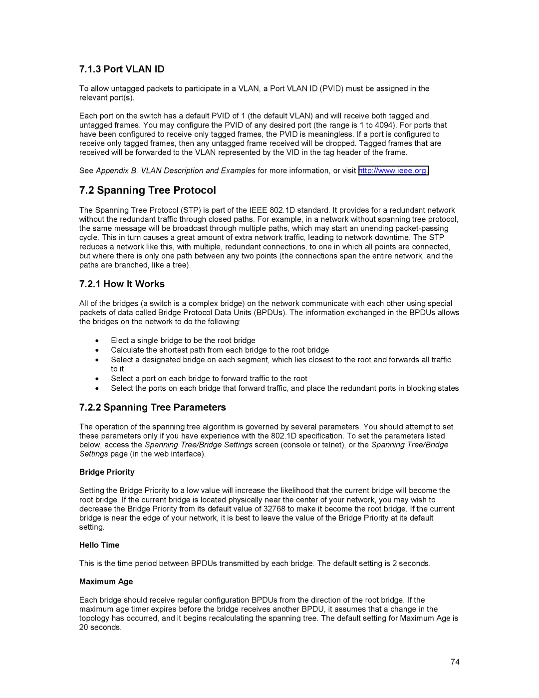 Asante Technologies 3500 Series user manual Port Vlan ID, How It Works, Spanning Tree Parameters 