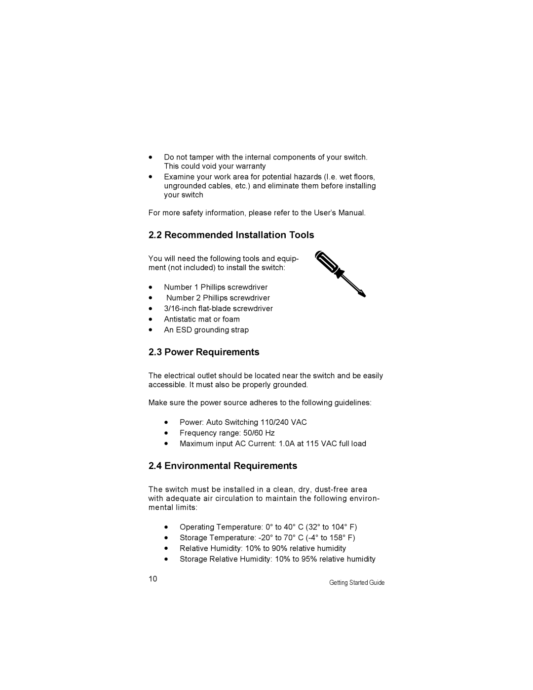 Asante Technologies 3524 Series manual Recommended Installation Tools, Power Requirements, Environmental Requirements 