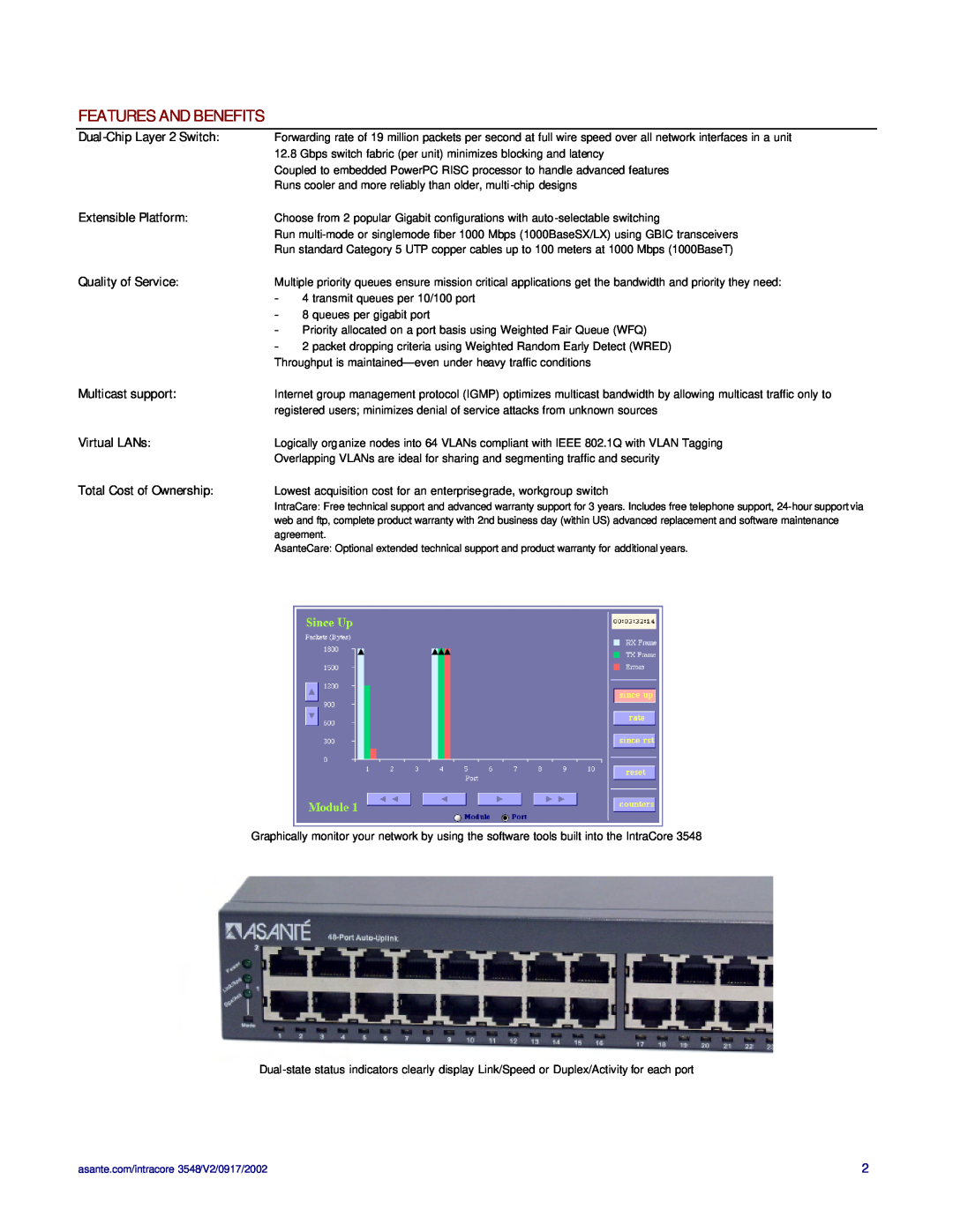 Asante Technologies 3548-2GT Series Features And Benefits, Dual-Chip Layer 2 Switch, Extensible Platform, Virtual LANs 