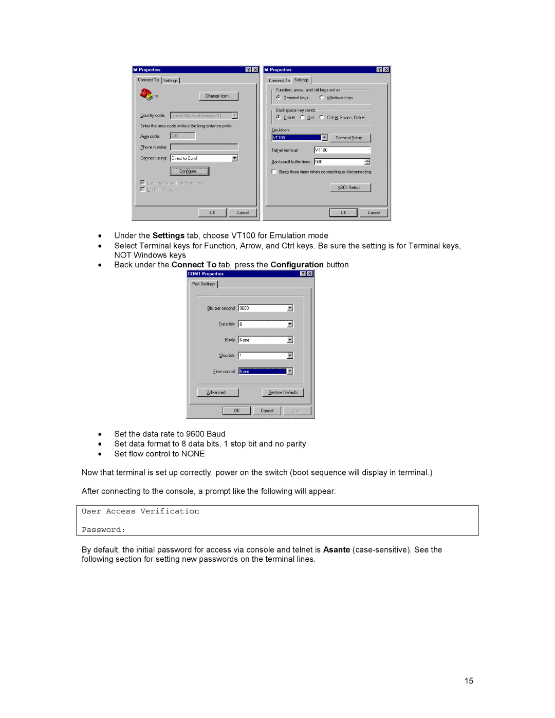 Asante Technologies 35516 user manual User Access Verification Password 