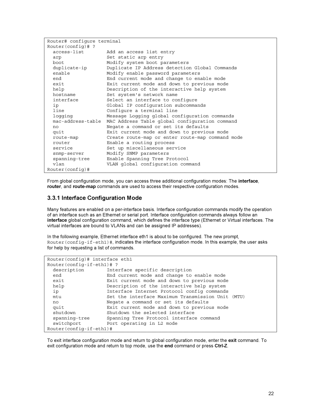 Asante Technologies 35516 user manual Interface Configuration Mode 