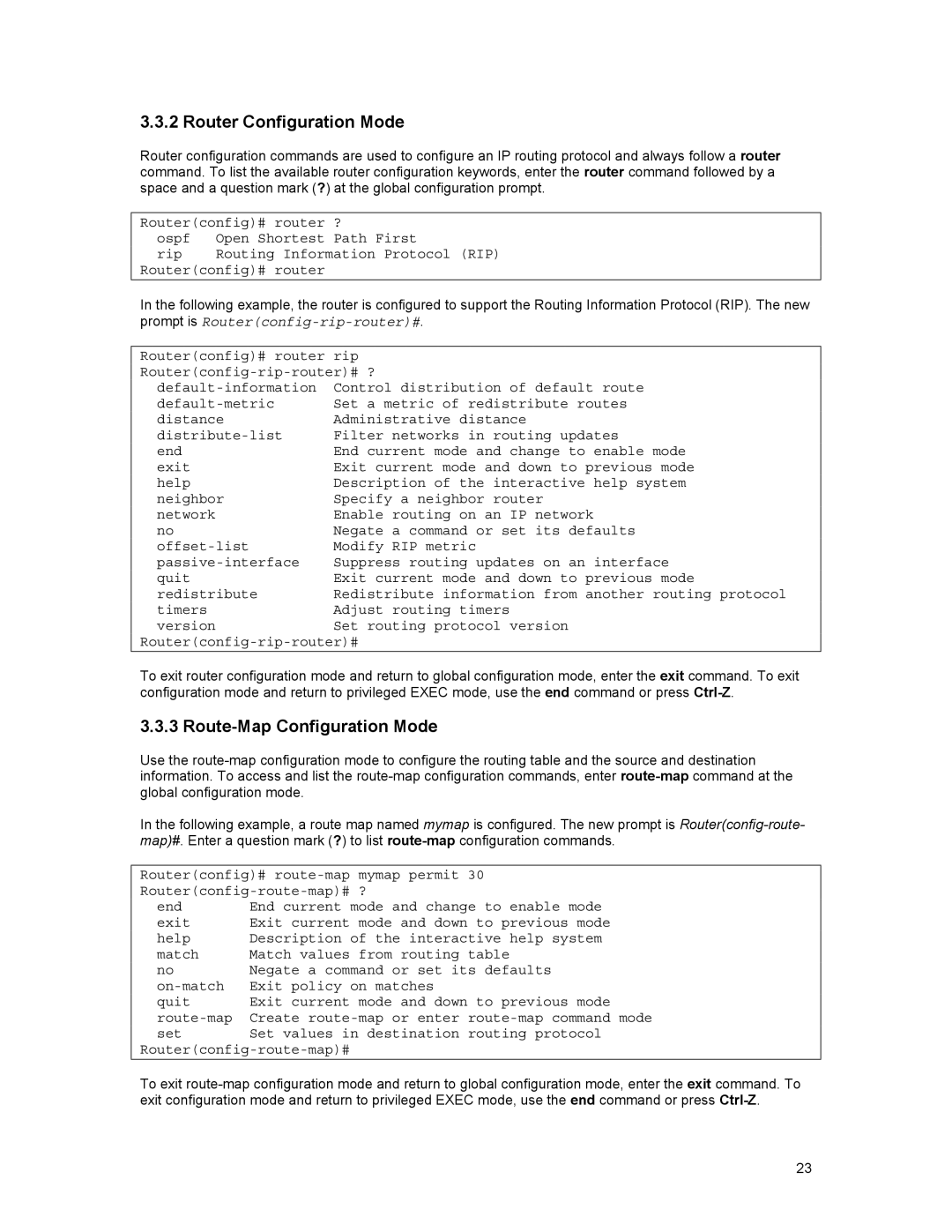 Asante Technologies 35516 user manual Router Configuration Mode, Route-Map Configuration Mode 