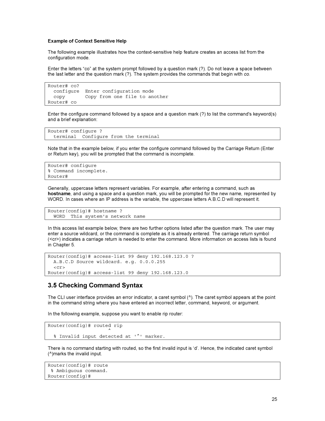 Asante Technologies 35516 user manual Checking Command Syntax, Example of Context Sensitive Help 