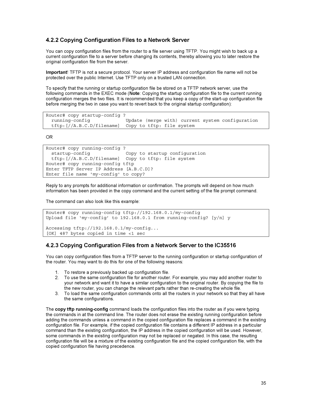 Asante Technologies 35516 user manual Copying Configuration Files to a Network Server 