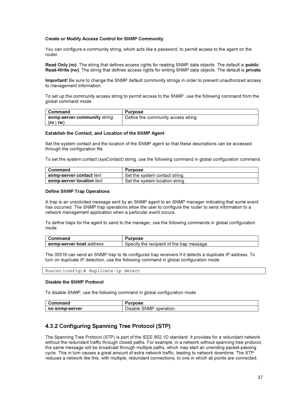 Asante Technologies 35516 Configuring Spanning Tree Protocol STP, Create or Modify Access Control for Snmp Community 