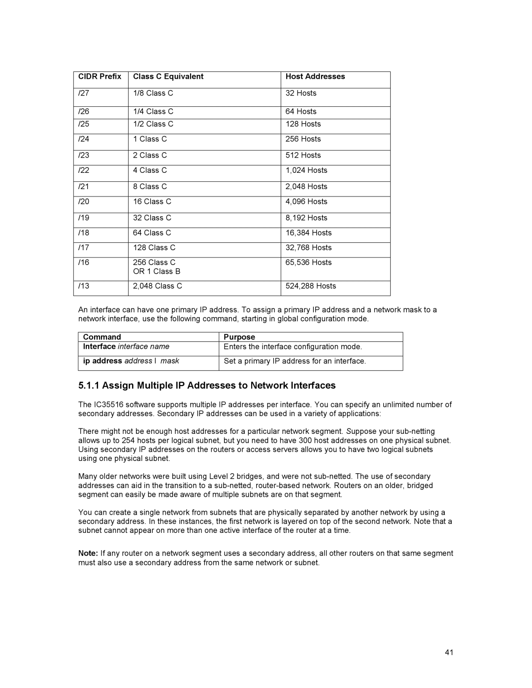 Asante Technologies 35516 user manual Assign Multiple IP Addresses to Network Interfaces, Command Purpose 