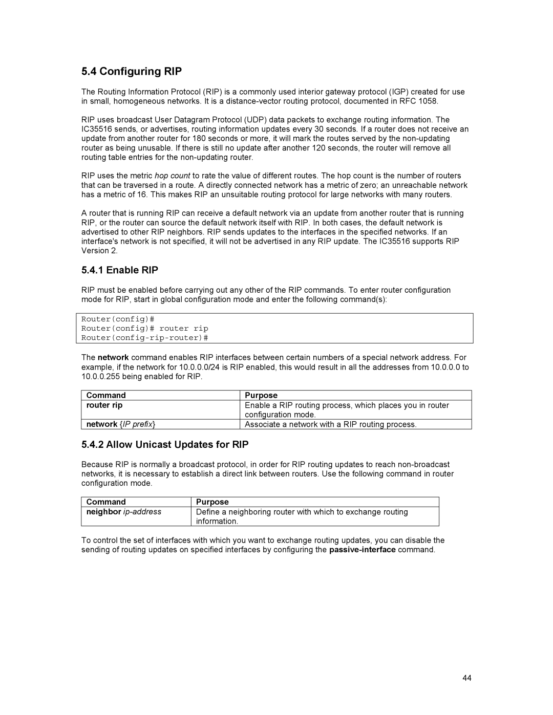 Asante Technologies 35516 user manual Configuring RIP, Enable RIP, Allow Unicast Updates for RIP, Neighbor ip-address 