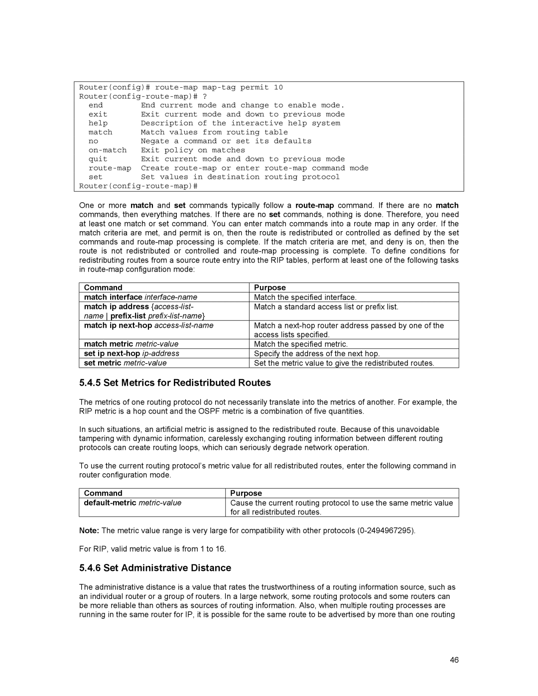 Asante Technologies 35516 user manual Set Metrics for Redistributed Routes, Set Administrative Distance 