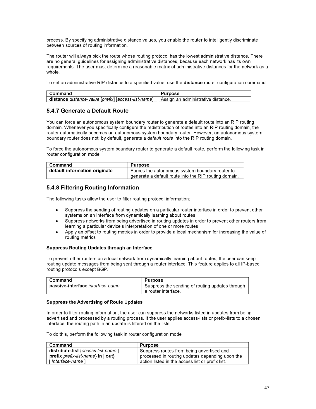 Asante Technologies 35516 user manual Generate a Default Route, Filtering Routing Information 