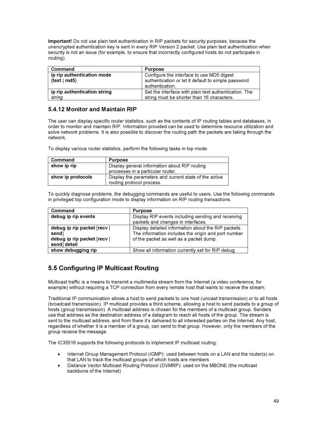 Asante Technologies 35516 user manual Configuring IP Multicast Routing, Monitor and Maintain RIP 