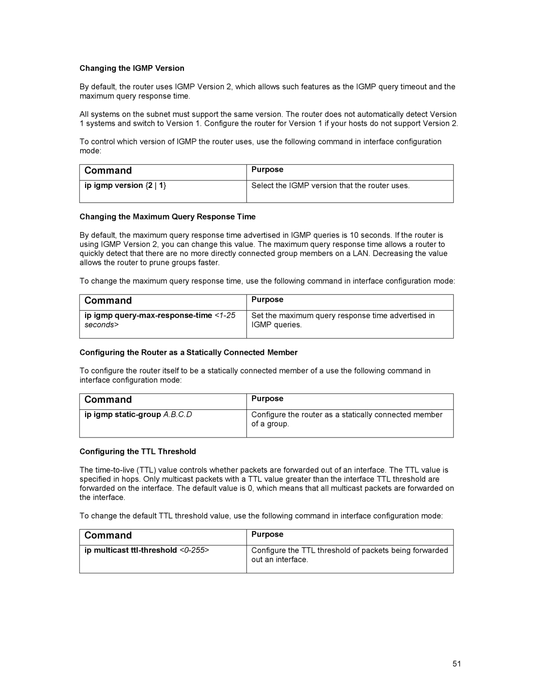 Asante Technologies 35516 user manual Command, Changing the Igmp Version, Seconds, Igmp queries 