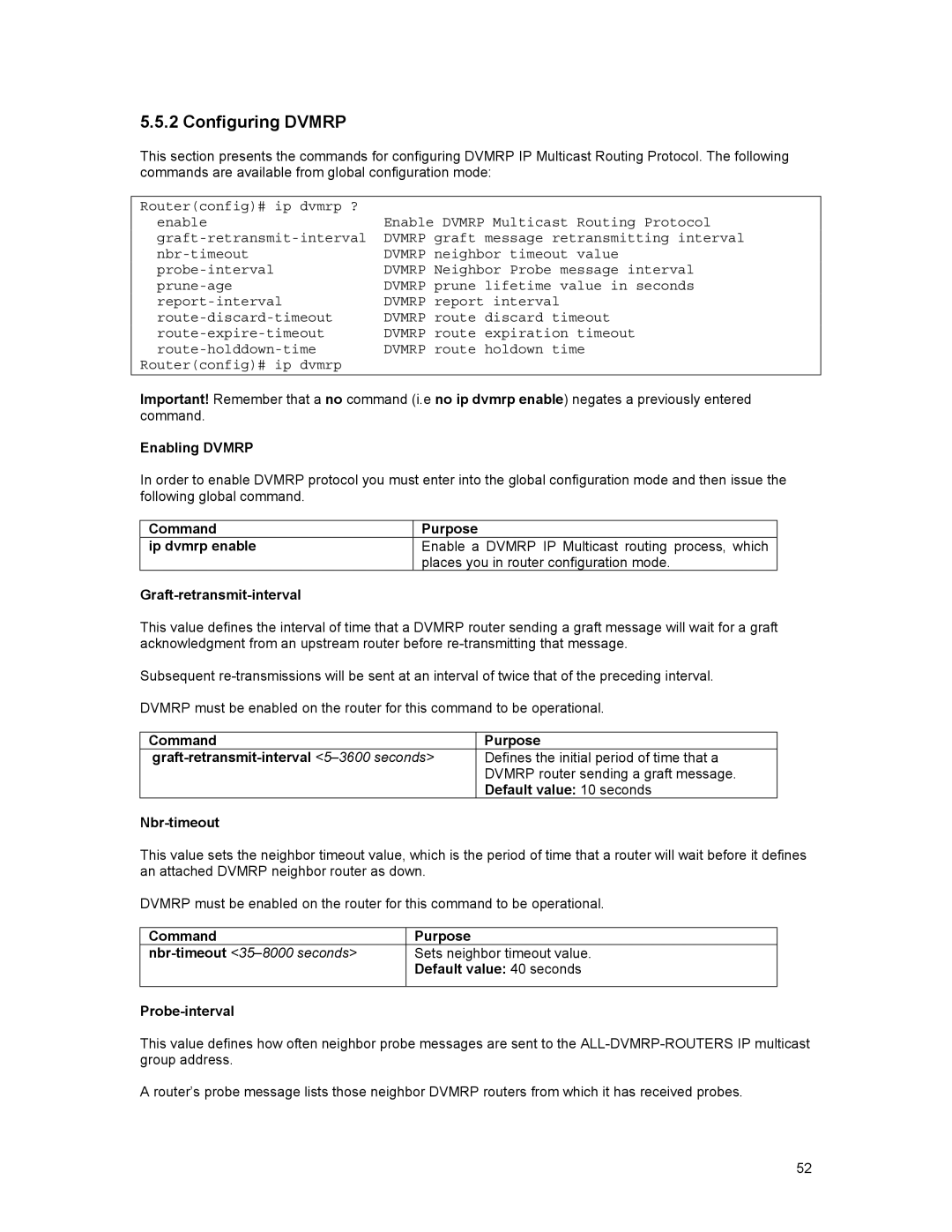 Asante Technologies 35516 user manual Configuring Dvmrp, Nbr-timeout 35-8000 seconds 