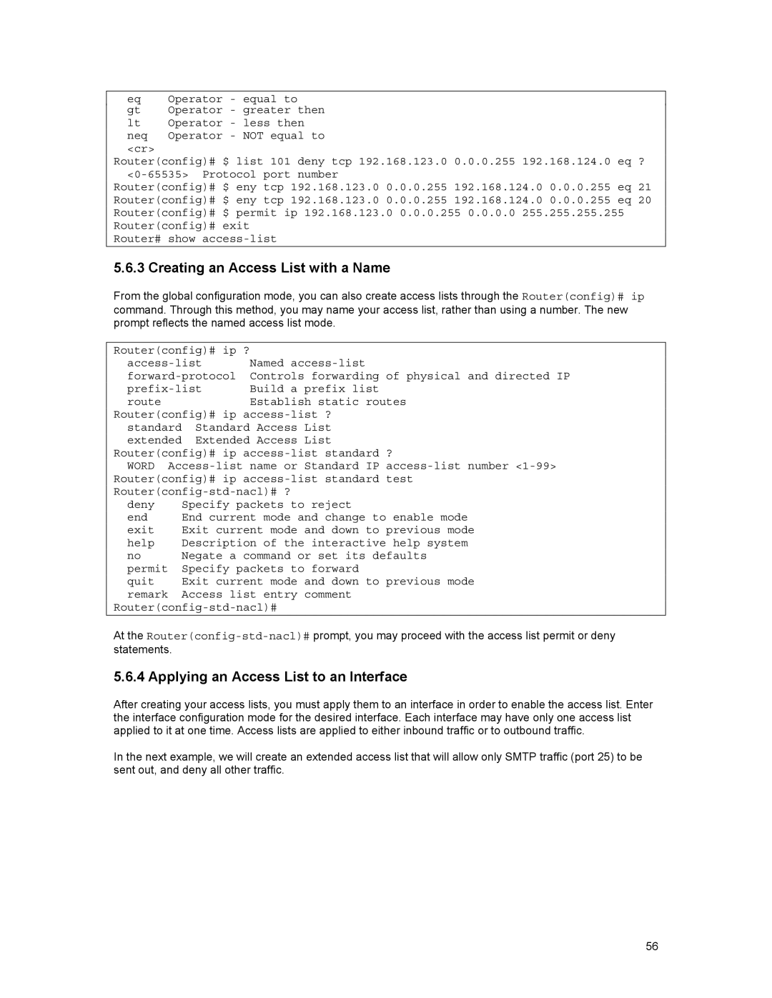 Asante Technologies 35516 Creating an Access List with a Name, Applying an Access List to an Interface, Operator equal to 