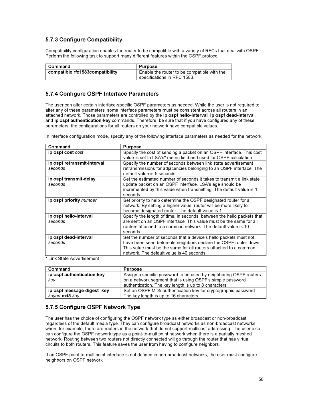 Asante Technologies 35516 Configure Compatibility, Configure Ospf Interface Parameters, Configure Ospf Network Type 