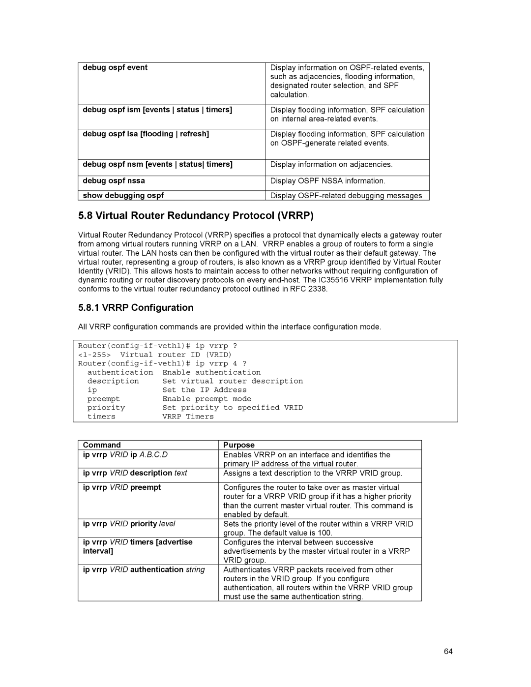 Asante Technologies 35516 user manual Virtual Router Redundancy Protocol Vrrp, Vrrp Configuration 